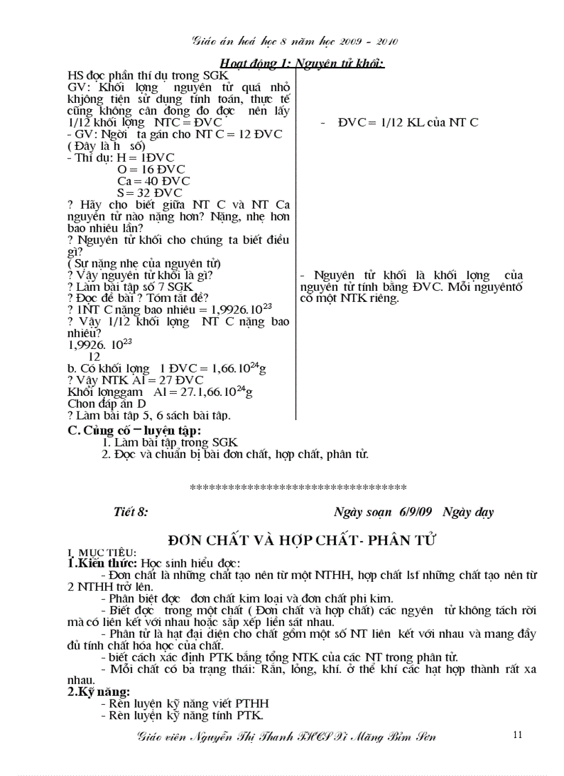 image for page Giáo án hóa học 8 năm 2009 2010