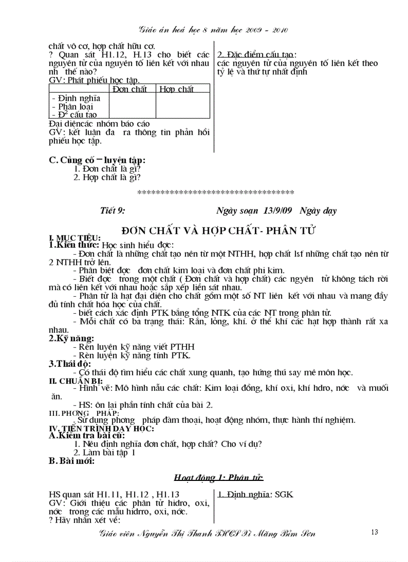 image for page Giáo án hóa học 8 năm 2009 2010