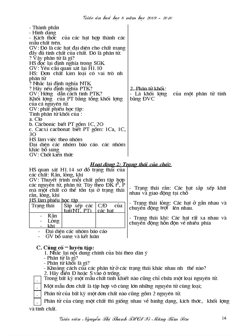 image for page Giáo án hóa học 8 năm 2009 2010