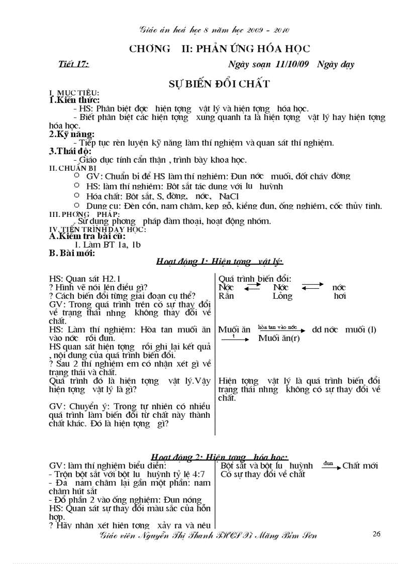 image for page Giáo án hóa học 8 năm 2009 2010