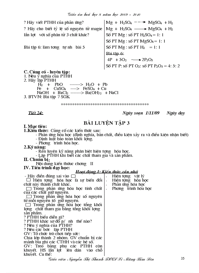 image for page Giáo án hóa học 8 năm 2009 2010