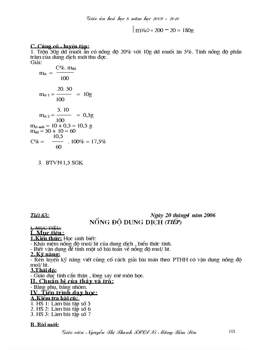 image for page Giáo án hóa học 8 năm 2009 2010