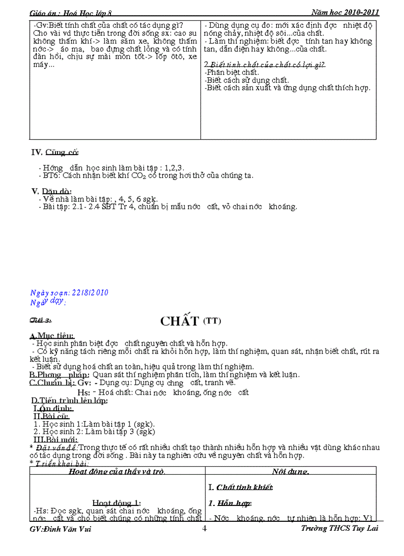 Giáo án hóa học 8 năm học 2010 2011