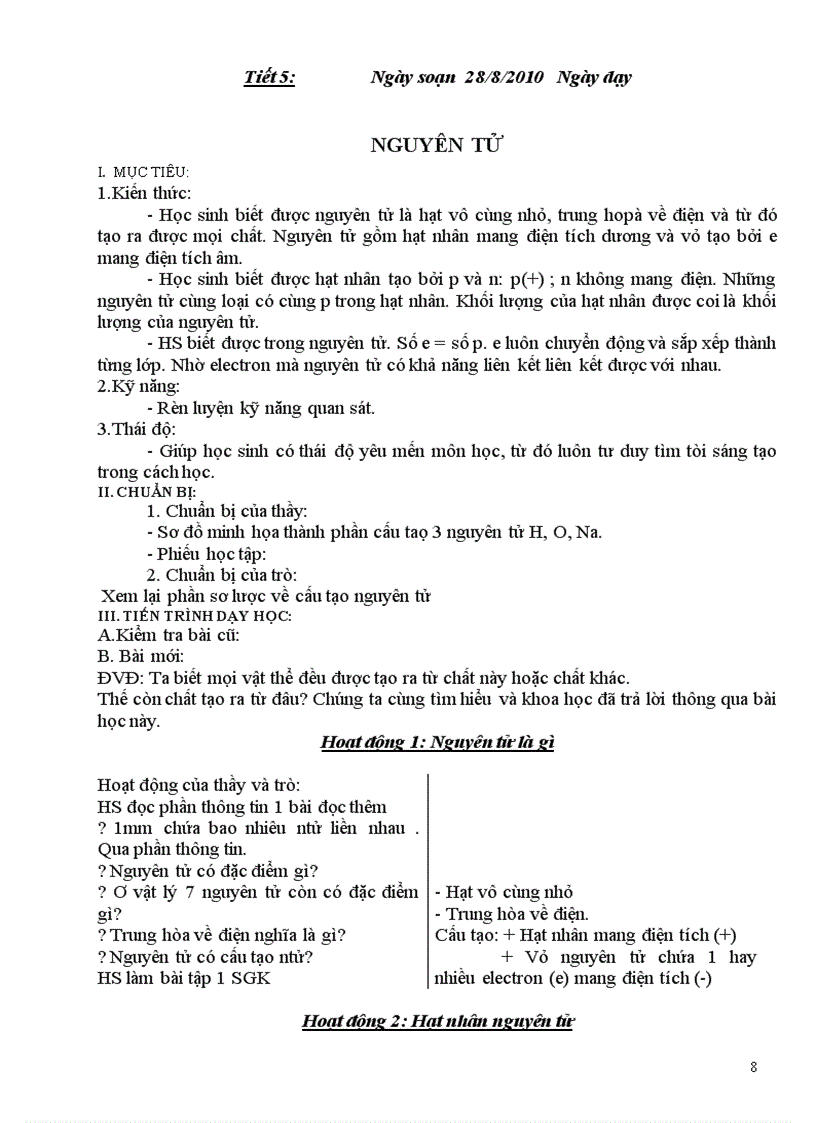 image for page Giáo án hóa học 8 năm học 2010 1011 NT