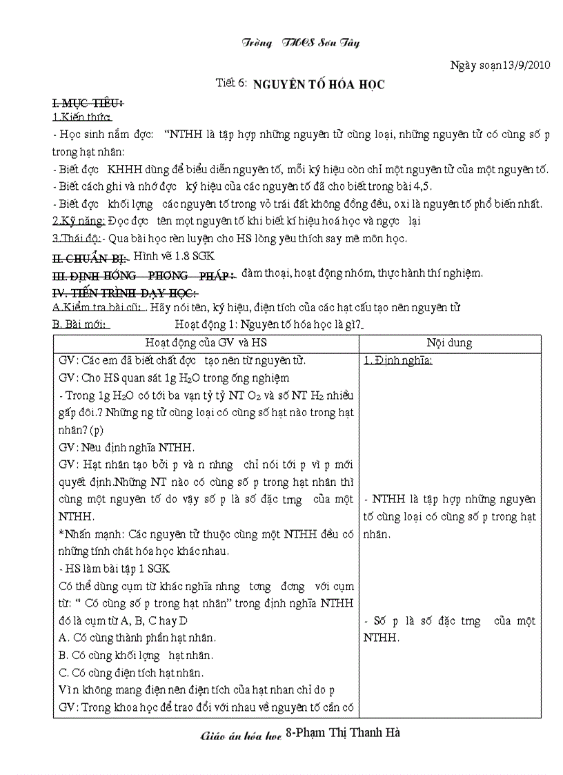 Giáo an tiết 6 hóa học 8