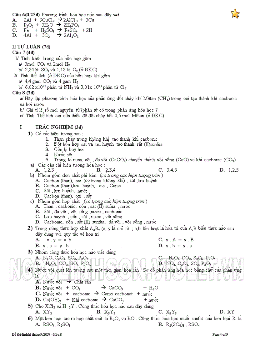 image for page H8 Đề cương ôn tập học kỳ I Hóa 8