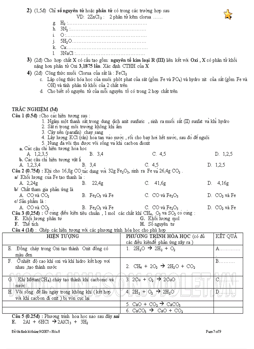 image for page H8 Đề cương ôn tập học kỳ I Hóa 8