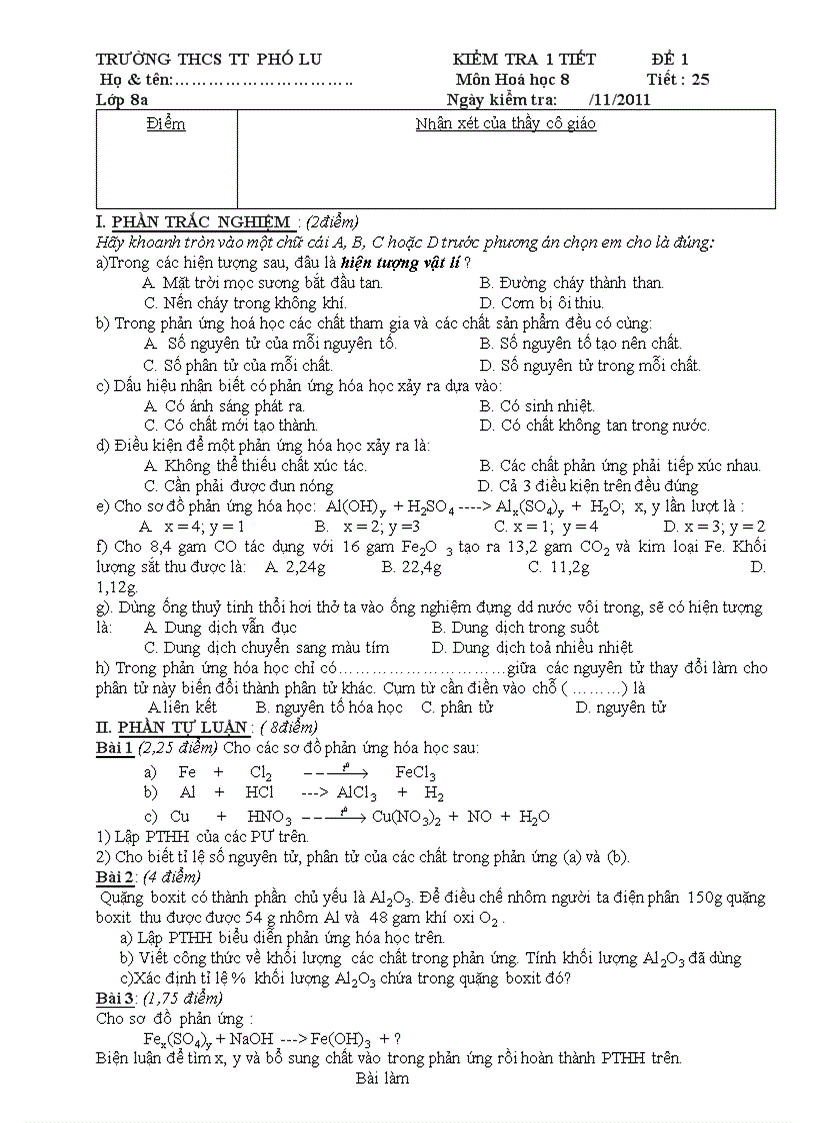 image for page Kiem tra 1 tiet hoa 8 bai 2