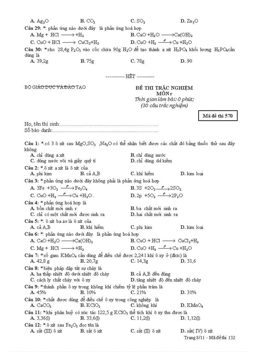 image for page Kiểm tra trắc nghiệm hóa học 8 tiết 46 nhiều đề