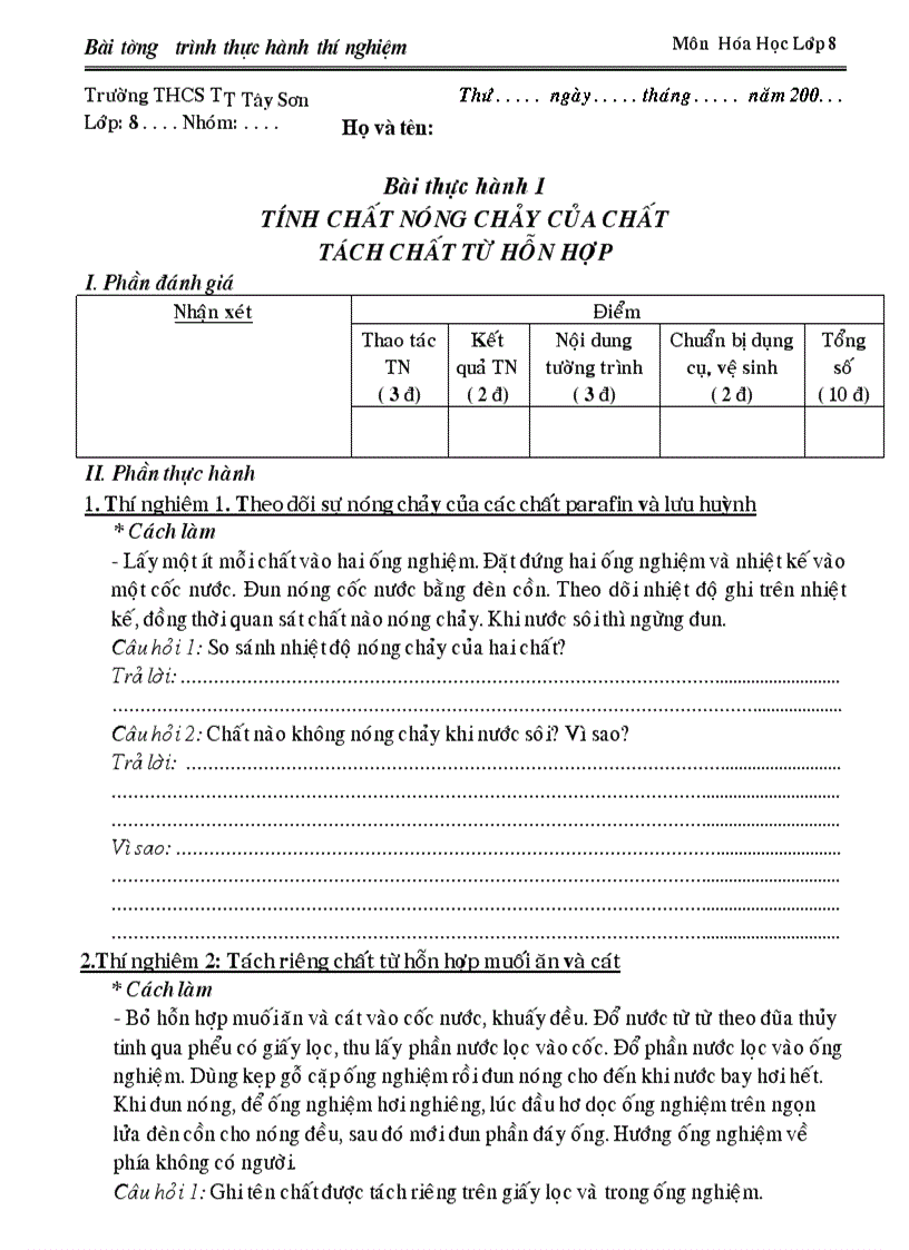 image for page Mâu các bài tường trình TN Hóa 8