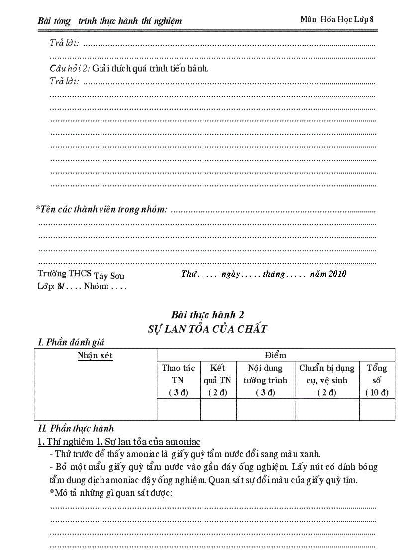 image for page Mâu các bài tường trình TN Hóa 8