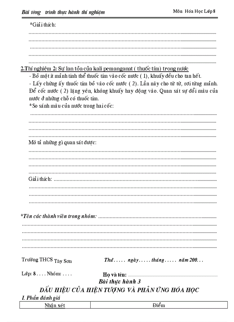 image for page Mâu các bài tường trình TN Hóa 8