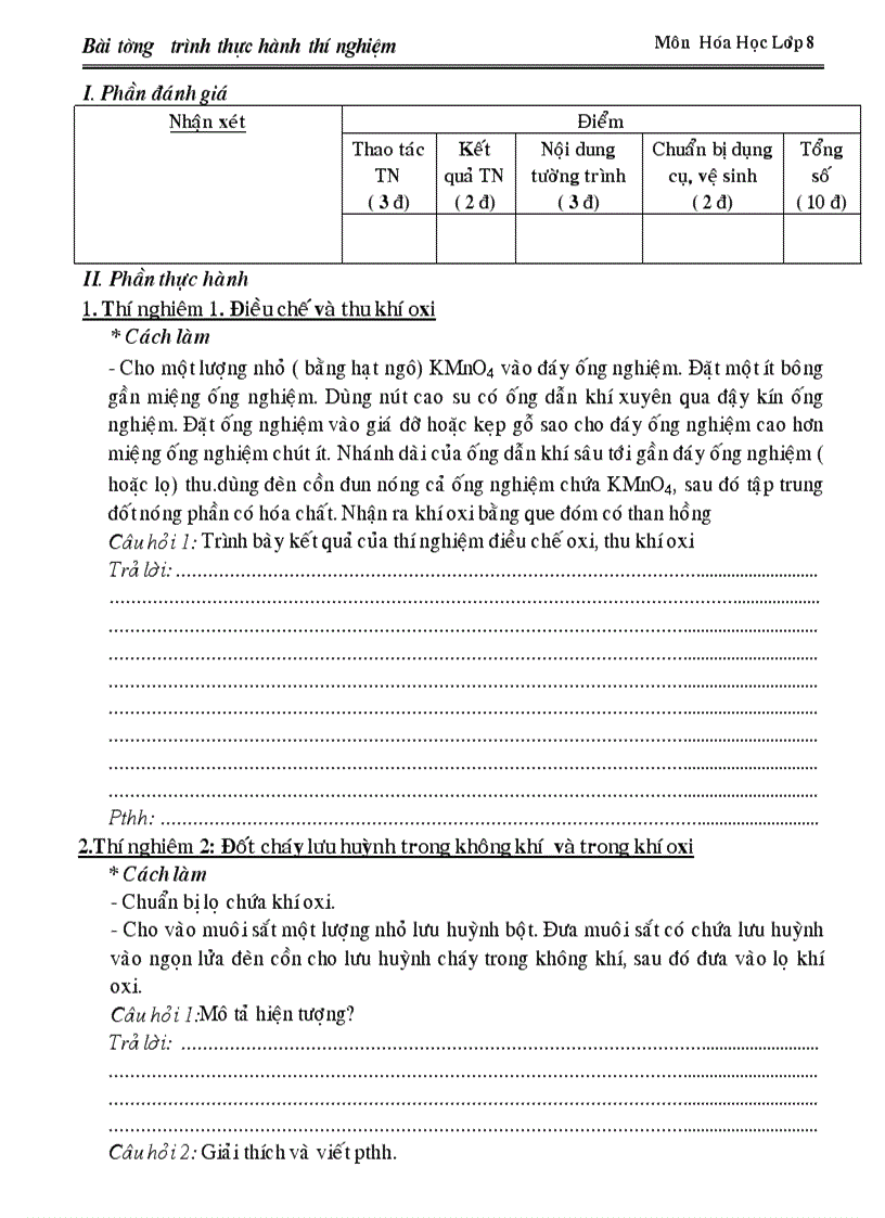 image for page Mâu các bài tường trình TN Hóa 8