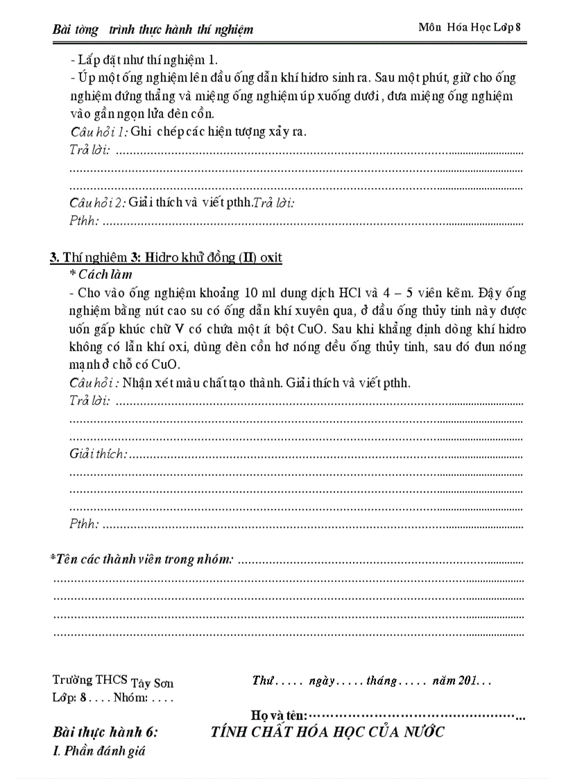 image for page Mâu các bài tường trình TN Hóa 8