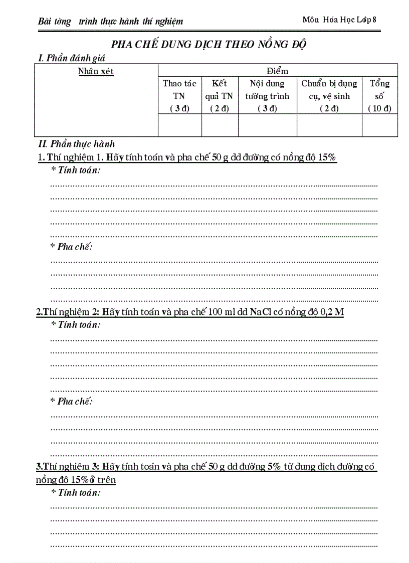 image for page Mâu các bài tường trình TN Hóa 8