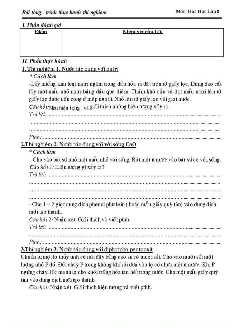 image for page Mâu các bài tường trình TN Hóa 8