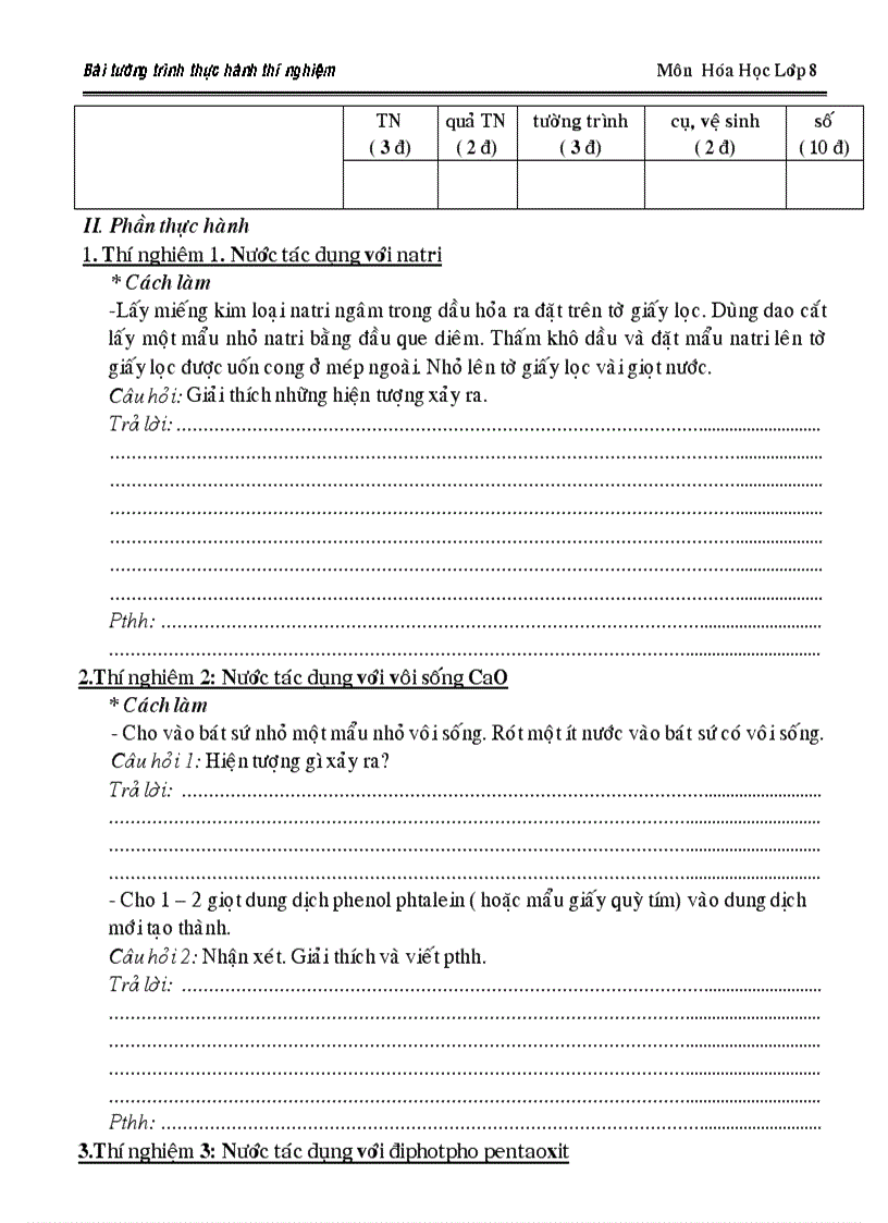 image for page Mẫu các bài tường trình trong thực hành hóa học 8 Chi tiết