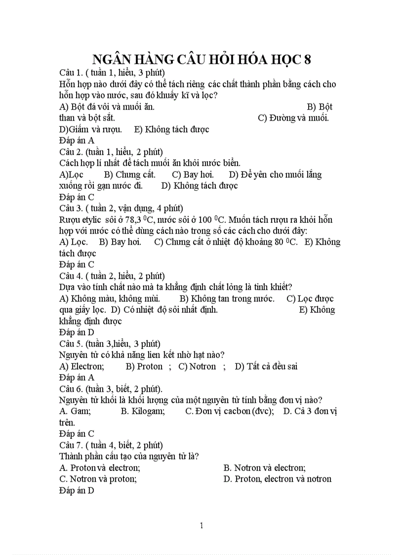 image for page Ngân hàng câu hỏi hóa 8