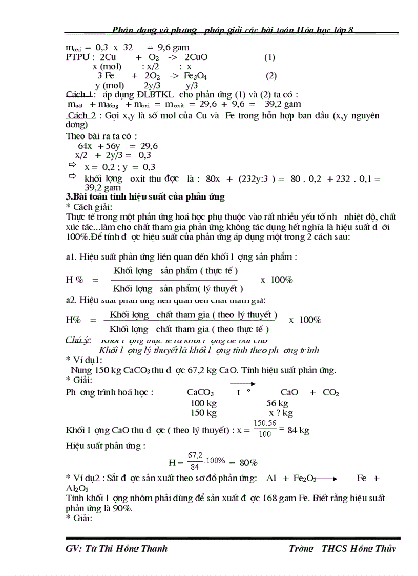 image for page Phân dạng giải toán hóa 8