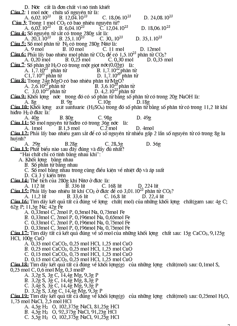 image for page Tap cau hoi TN Hoa 8