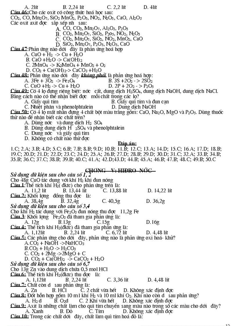 image for page Tap cau hoi TN Hoa 8