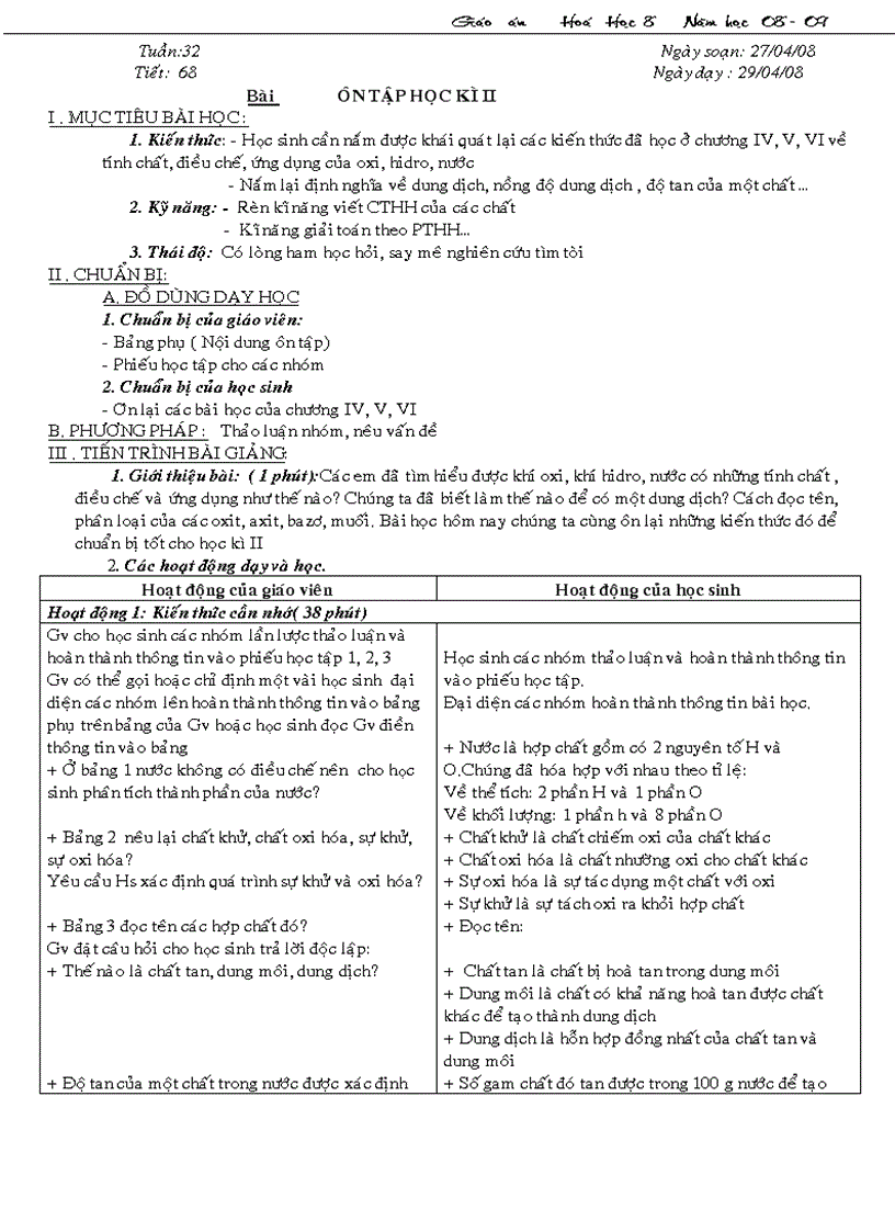 image for page Tiết 68 Ôn tập Hóa 8 HKII