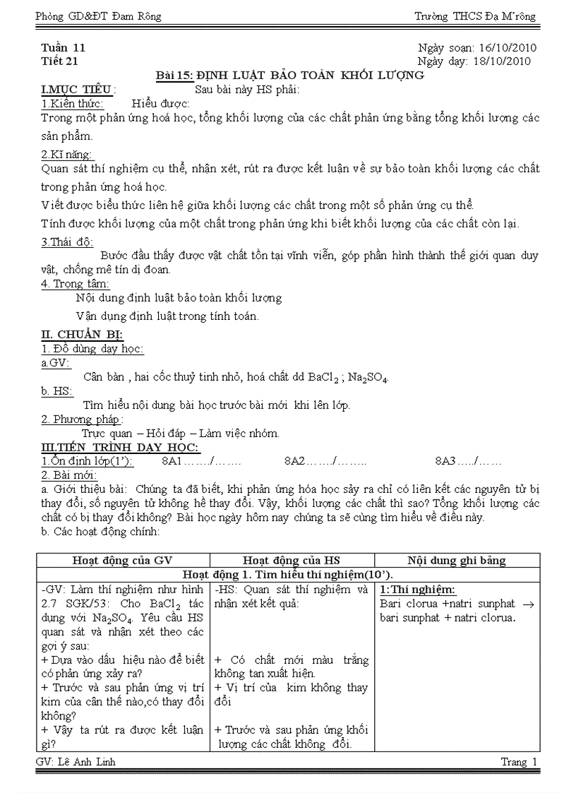 image for page Tuần 11 Tiết 21 Định luật bảo toàn khối lượng