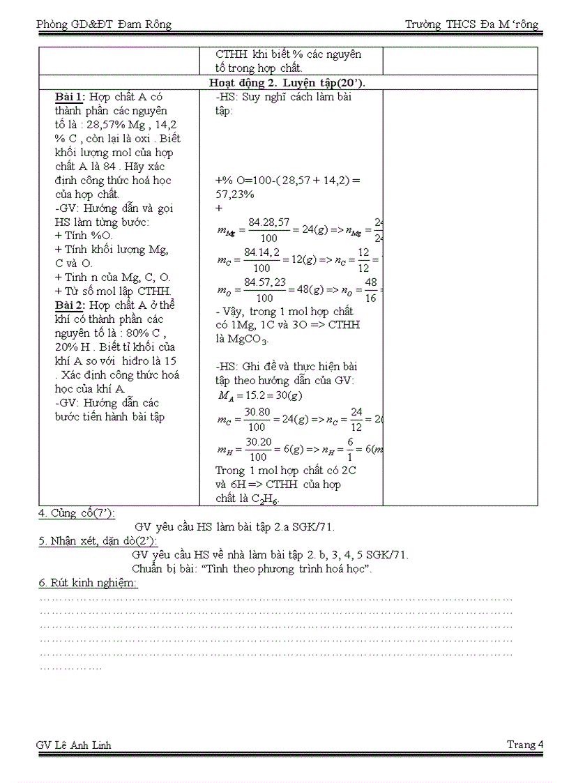 image for page Tuần 15 Tiết 30 Tính theo công thức hóa học t1