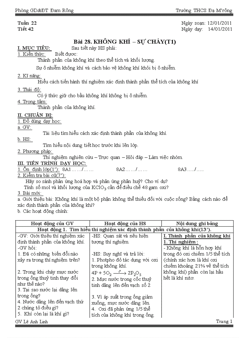 image for page Tuần 22 23 Tiết 42 43 Không khí Sự cháy