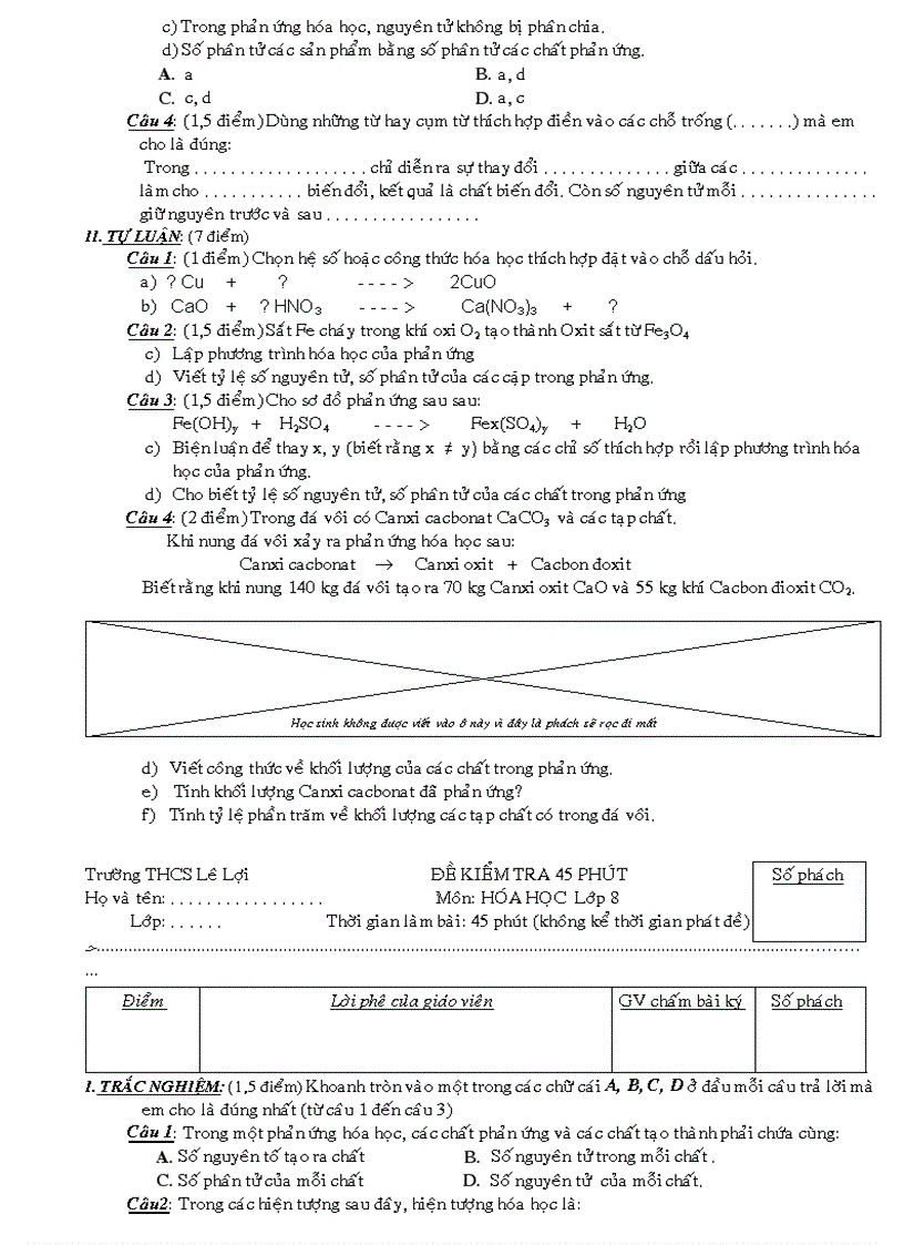 Đề KT hóa 8 1