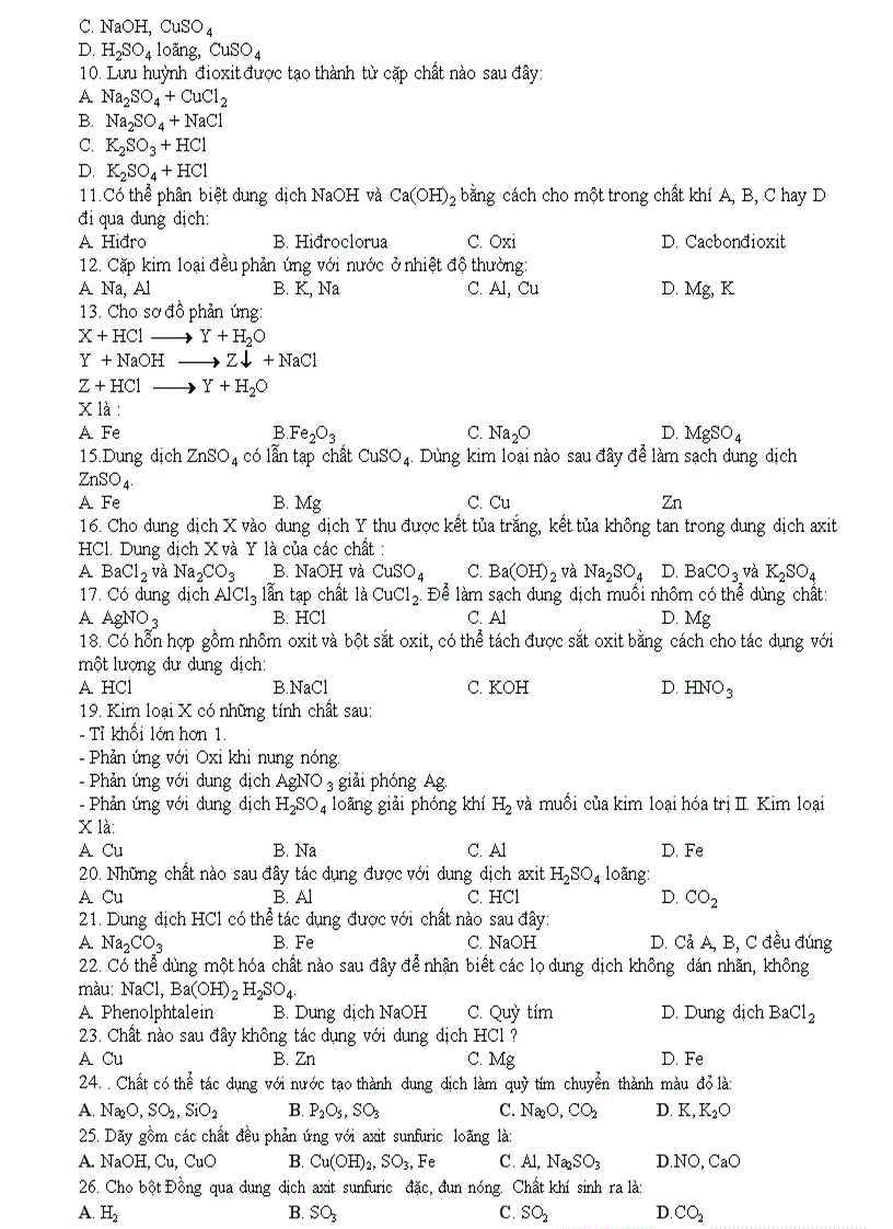 image for page 100 câu hỏi trắc nghiệm Hóa 9 HKI