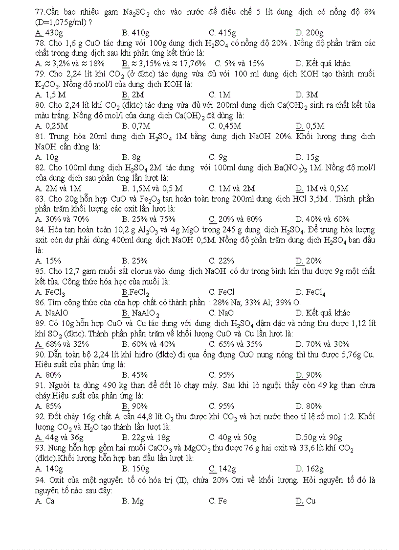 image for page 100 câu hỏi trắc nghiệm Hóa 9 HKI