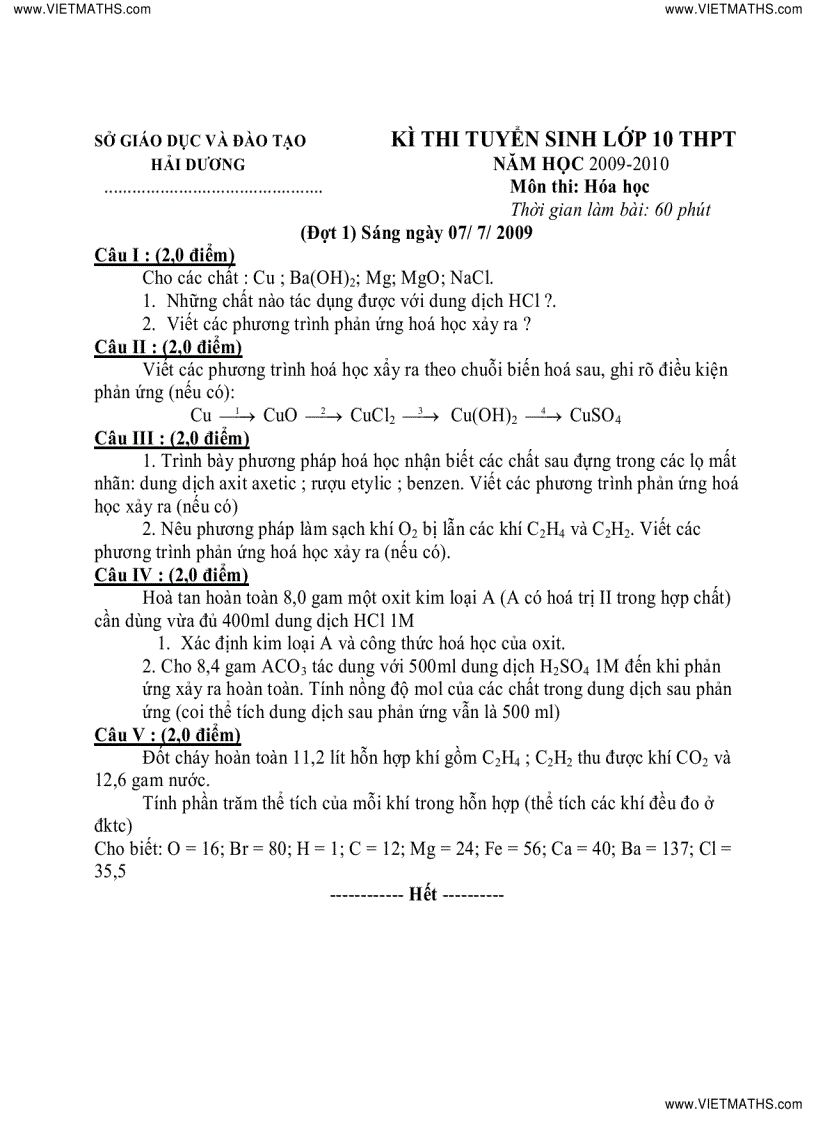 image for page 20 đề thi vào 10 chuyên Hóa