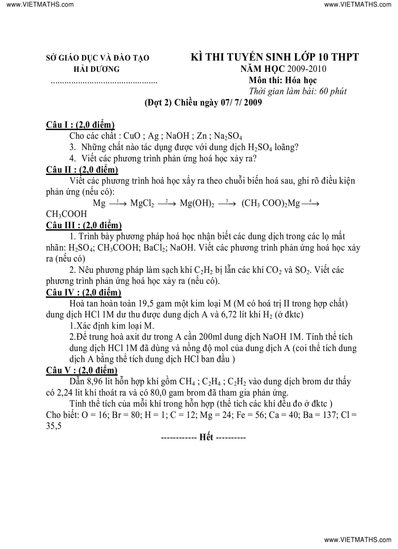 image for page 20 đề thi vào 10 chuyên Hóa