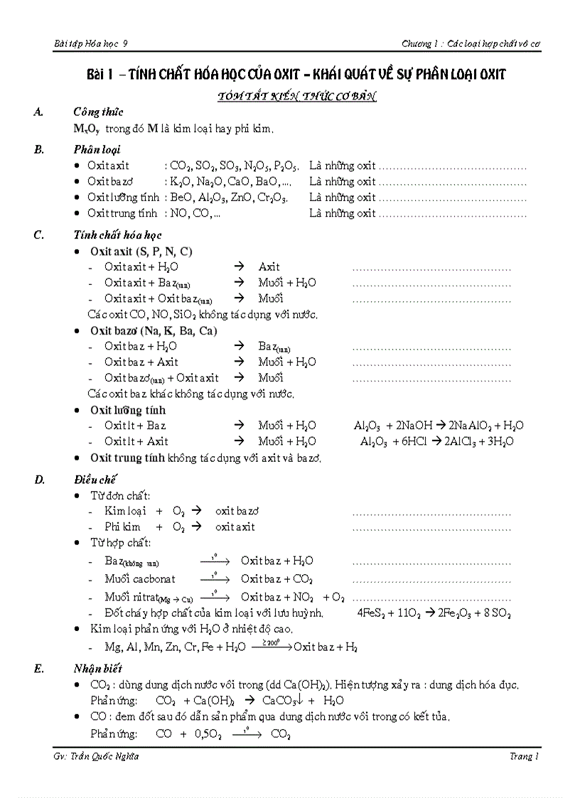 image for page Bài 1 TCHH Oxit Dạy thêm