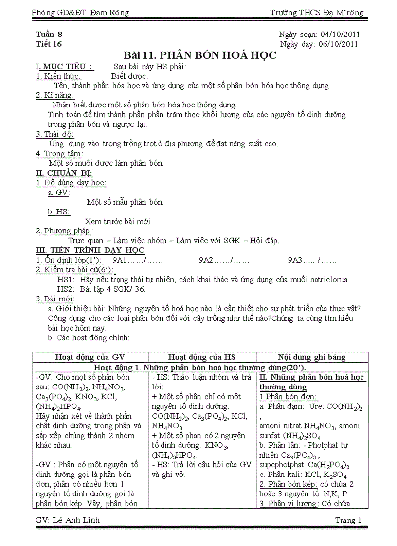 image for page Bài 11 Phân bón hóa học