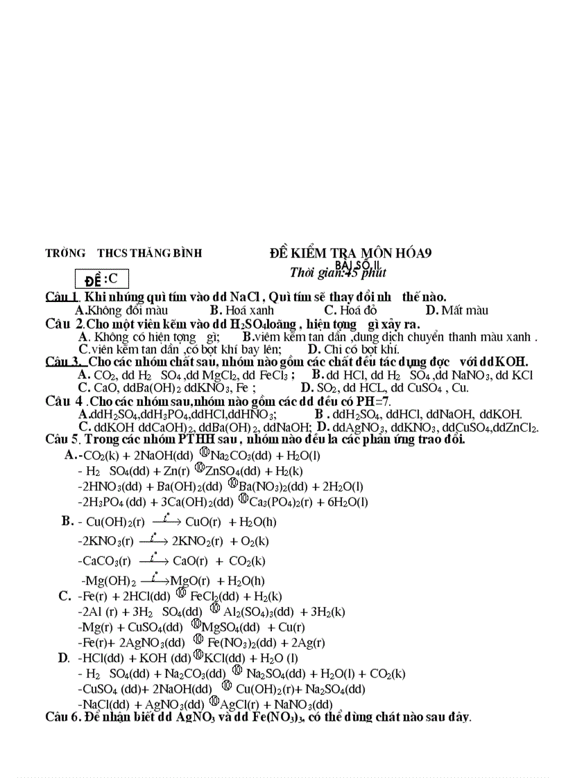 image for page Bài Kiểm tra định kì Hóa Học 9 TN