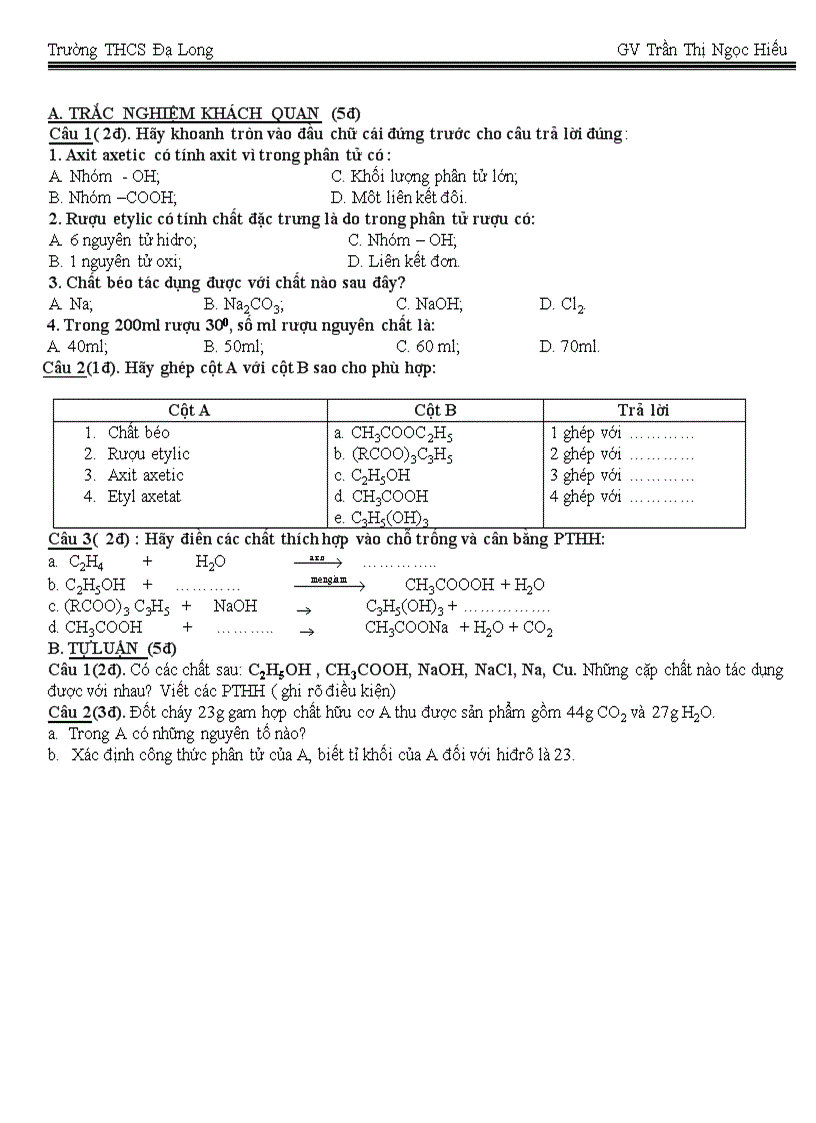 image for page Bài KT số 4 Hóa 9