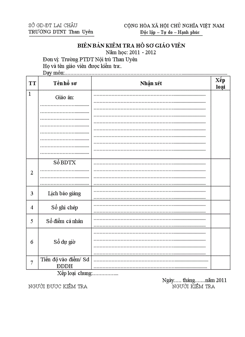 image for page Biên bản kiểm tra hồ sơ giáo viên
