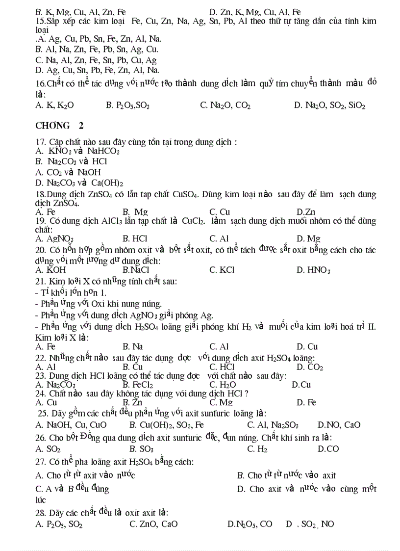 image for page Bộ Câu hỏi TNKQ Hóa 9 có đáp án năm 08 09