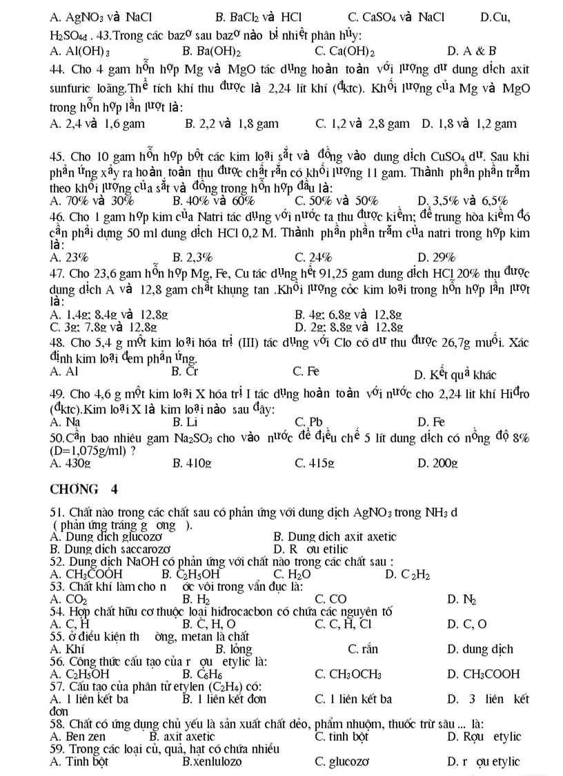 image for page Bộ Câu hỏi TNKQ Hóa 9 có đáp án năm 08 09