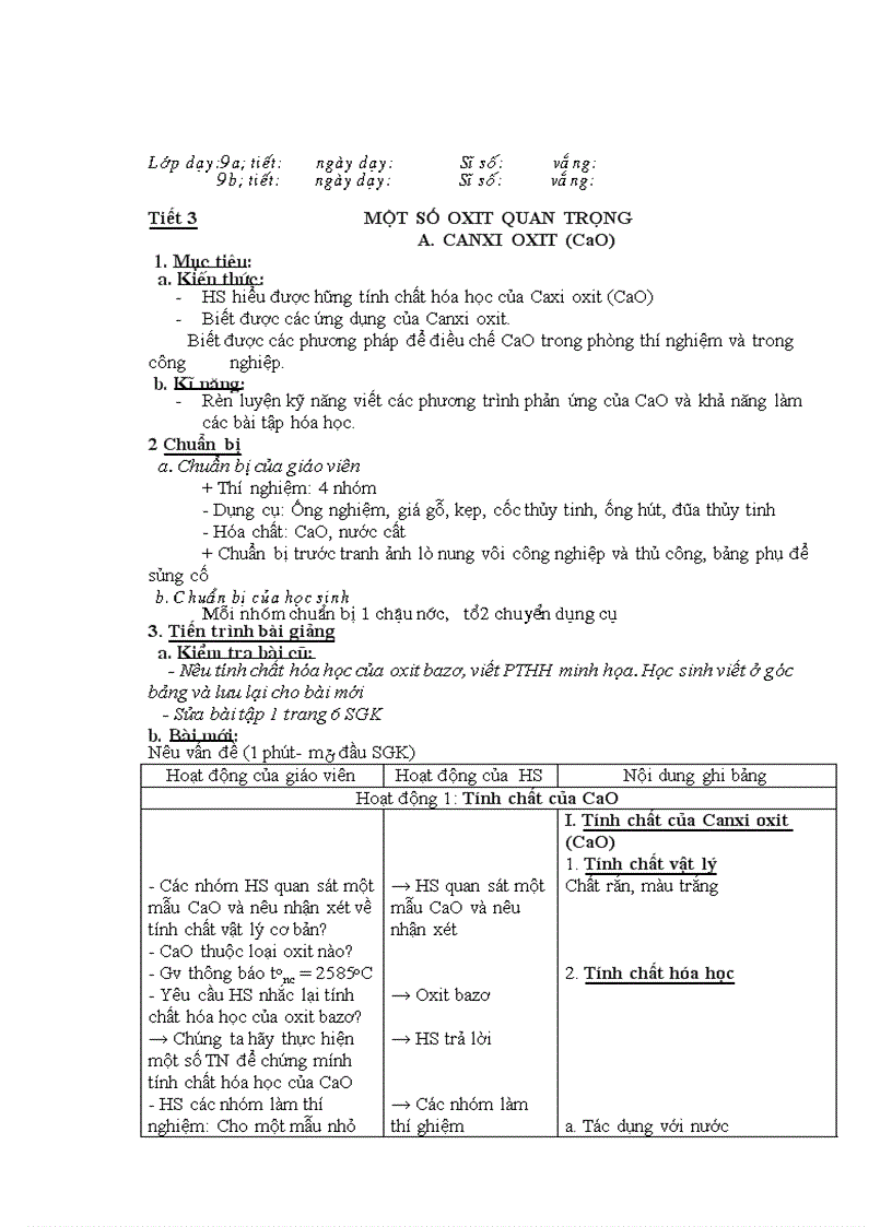 image for page Bộ Giáo án Hóa 9 3 cột chuẩn