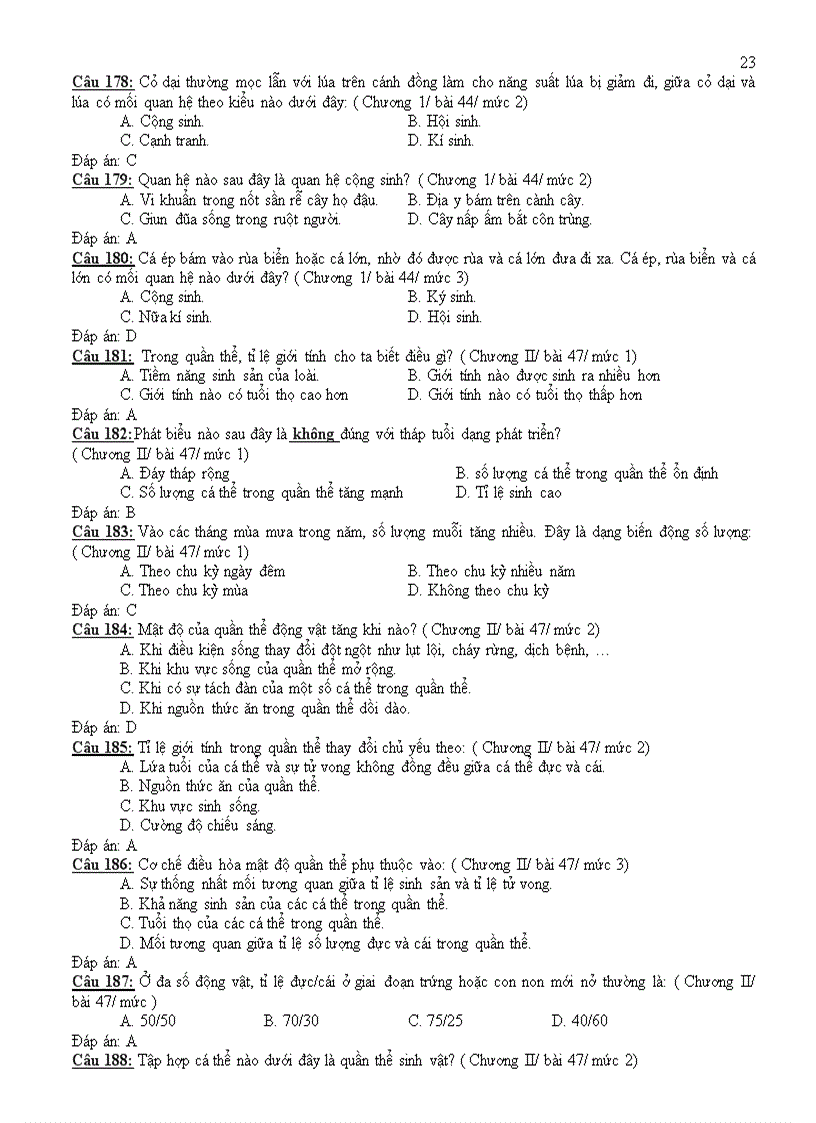 image for page Bộ trắc nghiệm Sinh 9 HK2 NH 2010 2011