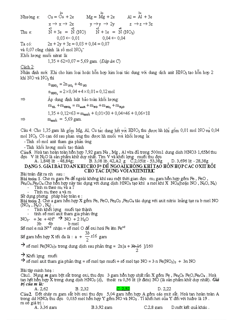 image for page Cac dang bai tap axit nitric