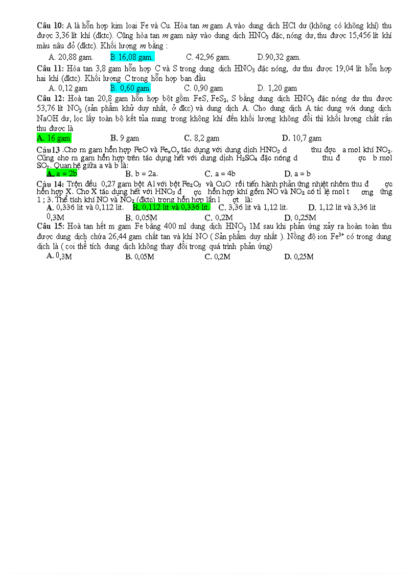 image for page Cac dang bai tap axit nitric