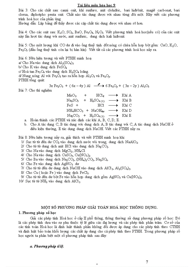 image for page Các dạng bài tập cơ bản Hóa 9