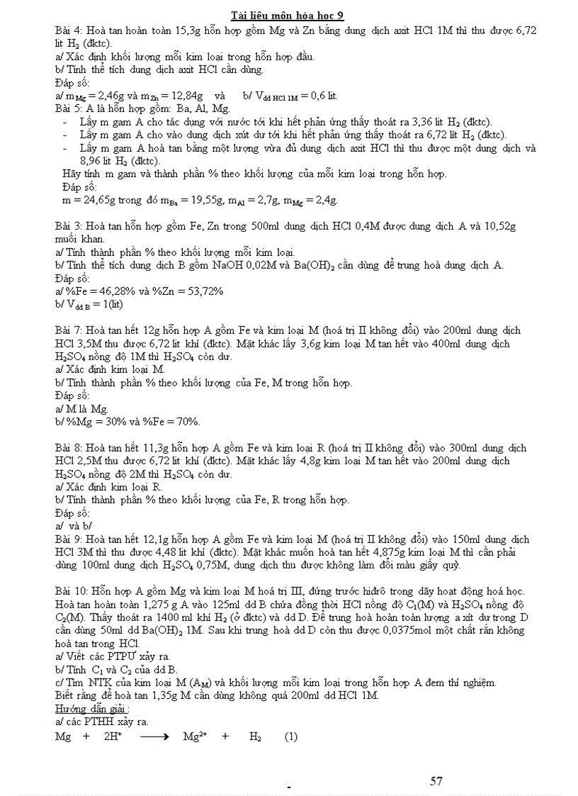 image for page Các dạng bài tập cơ bản Hóa 9