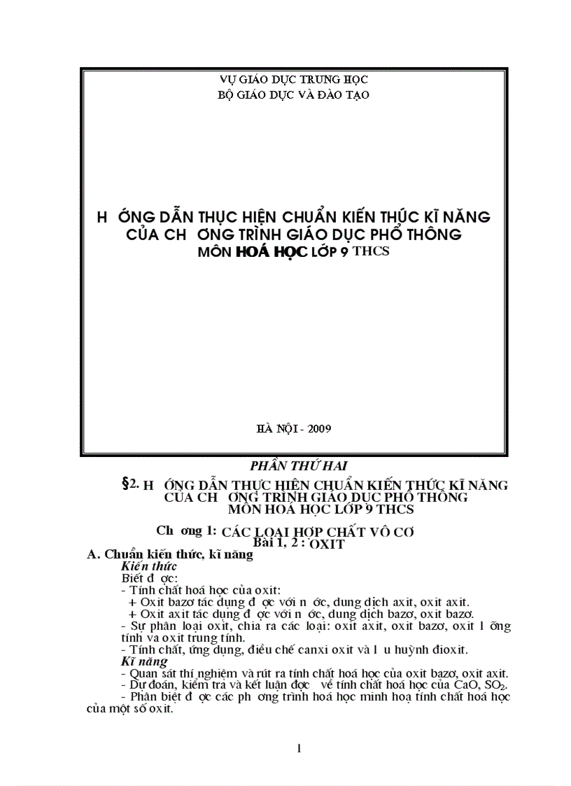 image for page Chuẩn kiến thức kỹ năng môn Hóa học 9