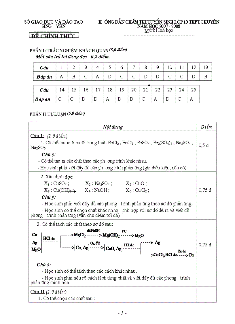 Đáp án ts thpt chuyên HY 2007