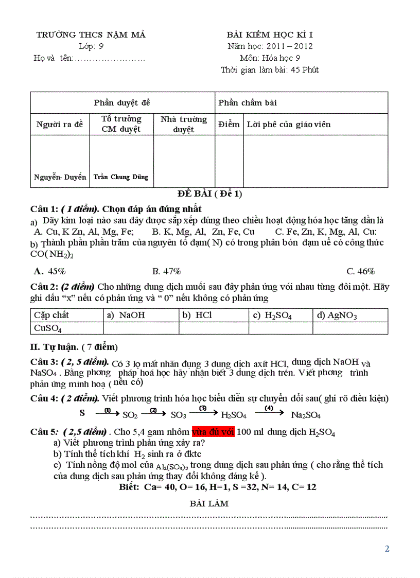 image for page Đề kiểm tra Hóa 9 HKI